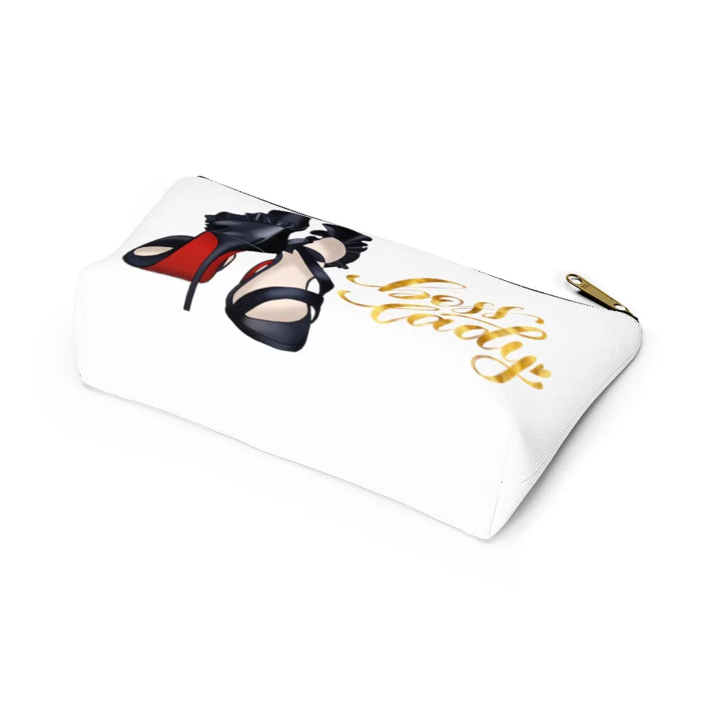 White & Gold Boss Lady  Makeup & Accessory Pouch w T-bottom