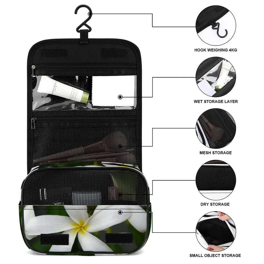 White Frangipanis Waterproof Hanging Travel Toiletry Bag