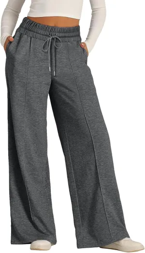 Wide Leg Sweatpants Women High Waisted Drawstring Yoga Casual Lounge Sweat Pants with Pockets