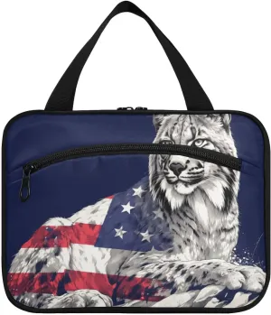 Wild Animal Caracal 4th Of July Independence Day hanging bag travel bag with hanging with hook, designer compact makeup cosmetic bag for women traveling toilet bolso de maquillaje para mujer L