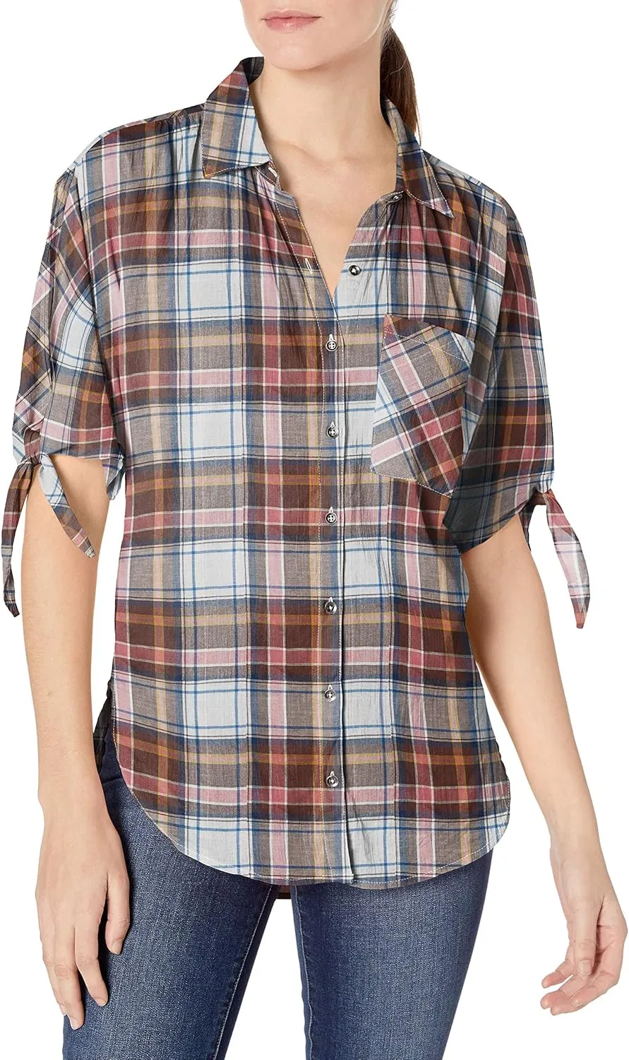 William Rast Women's Willliam Rast-Clapton Woven Top with Ties on Sleeve