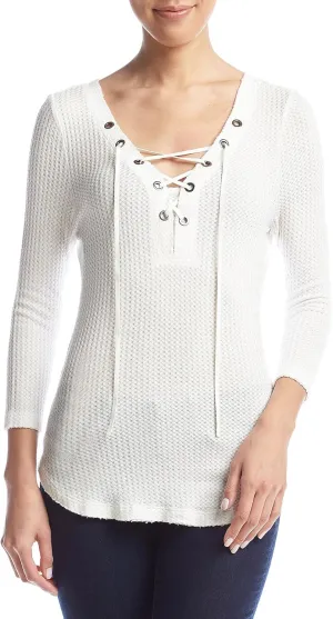 William Rast Women's Willliam Rast-Gordon Future 3/4 Sleeve Knit Shirt, Marshmallow, XL