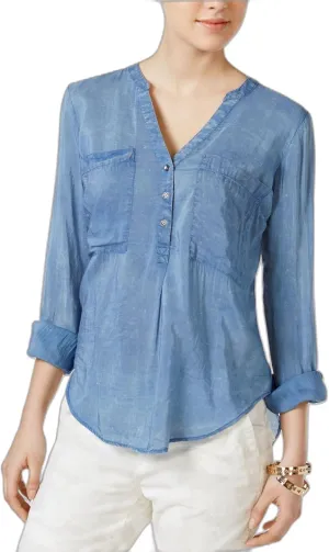 William Rast Women's Willliam Rast-Selina Perfect Woven Top, Colony Blue, S