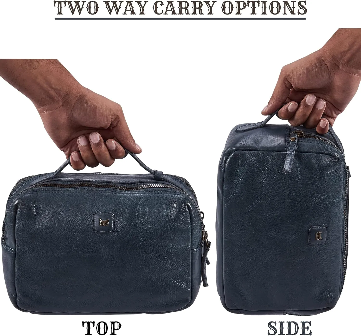Wise Owl Accessories Real Leather Toiletry Bag Dopp Kit for Men Women Travel Shaving Pouch Organiser Double Compartment Cosmetic