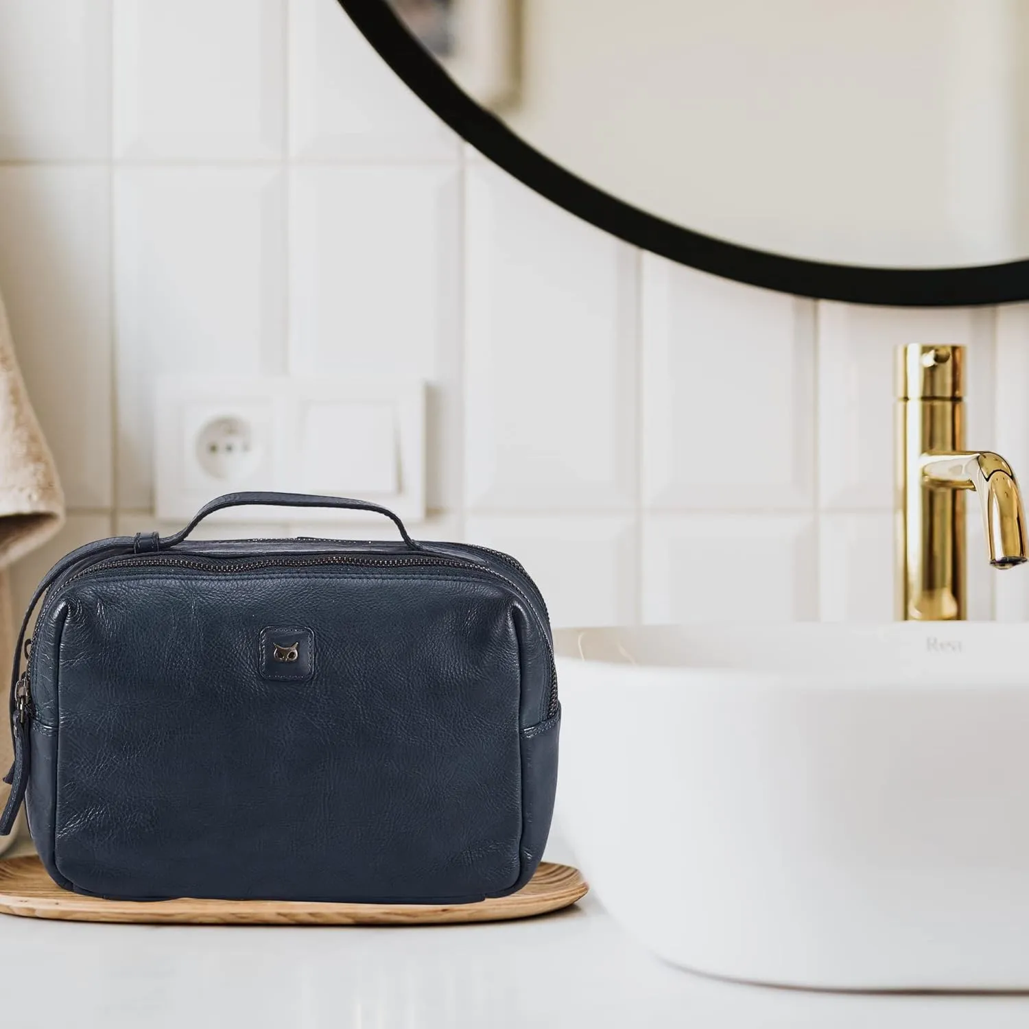 Wise Owl Accessories Real Leather Toiletry Bag Dopp Kit for Men Women Travel Shaving Pouch Organiser Double Compartment Cosmetic