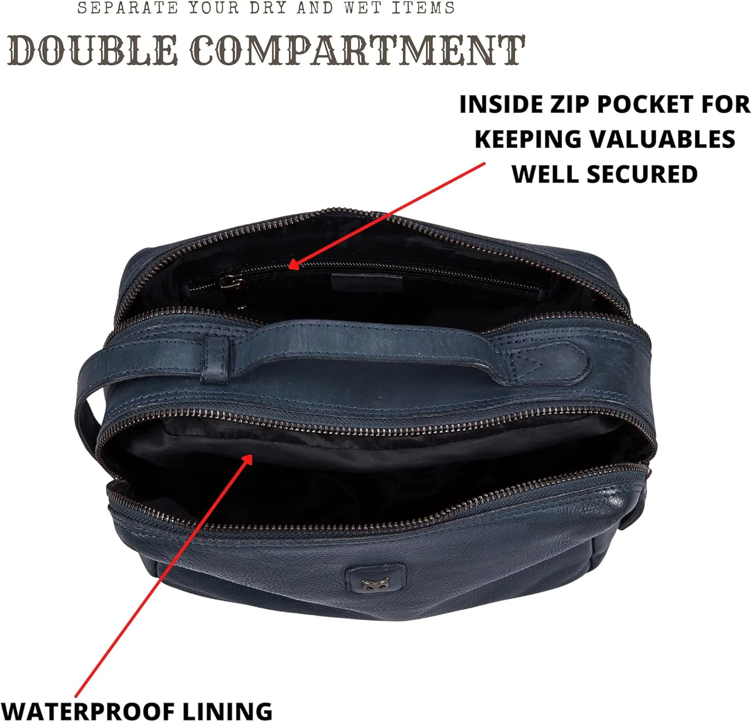 Wise Owl Accessories Real Leather Toiletry Bag Dopp Kit for Men Women Travel Shaving Pouch Organiser Double Compartment Cosmetic