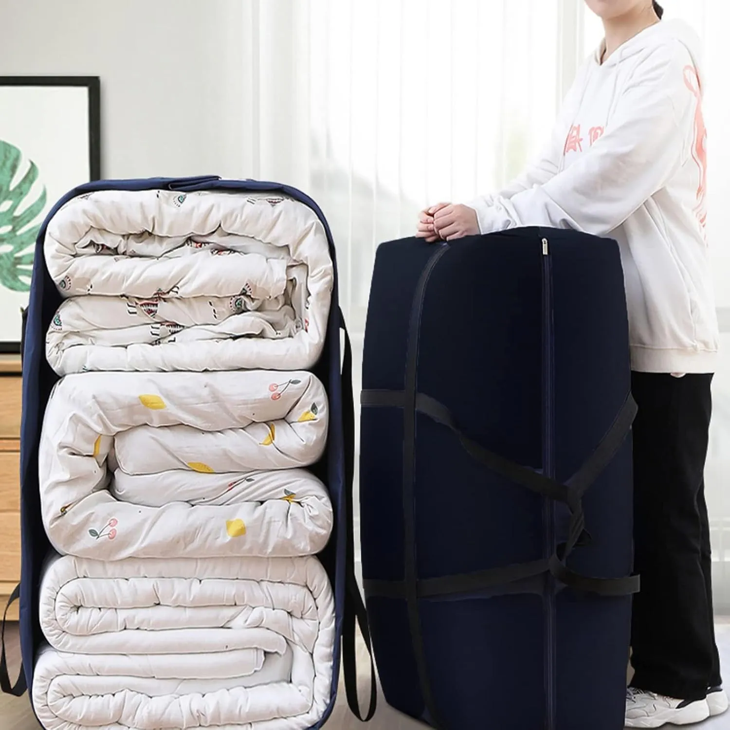 WITERY 180L Large Storage Bag Garden Furniture Cushion Storge With Zip Waterproof Sturdy 600D Oxford Moving Clothes Storage Bags Organizer Bags For Bedding, Duvets, Pillows, Clothes (Black 2pack)