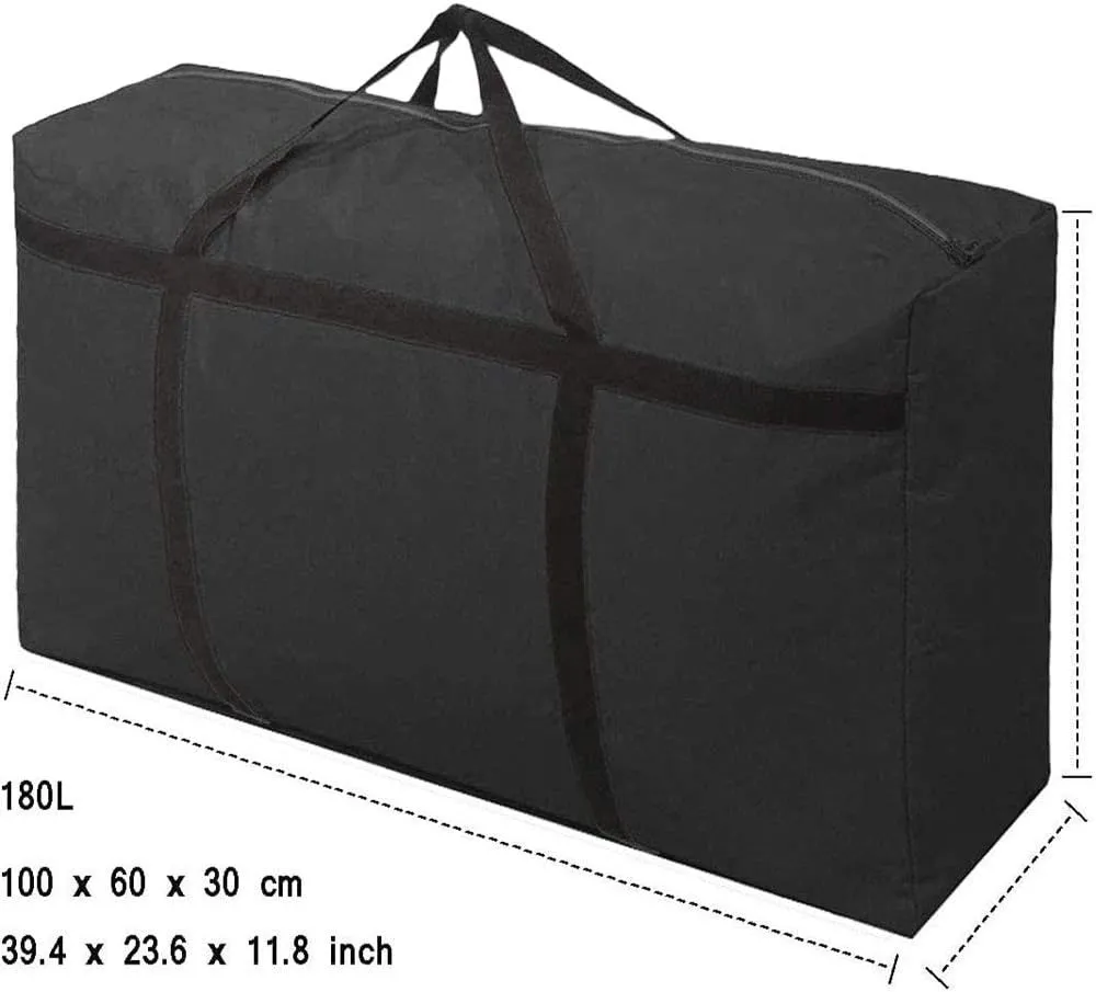 WITERY 180L Large Storage Bag Garden Furniture Cushion Storge With Zip Waterproof Sturdy 600D Oxford Moving Clothes Storage Bags Organizer Bags For Bedding, Duvets, Pillows, Clothes (Black 2pack)
