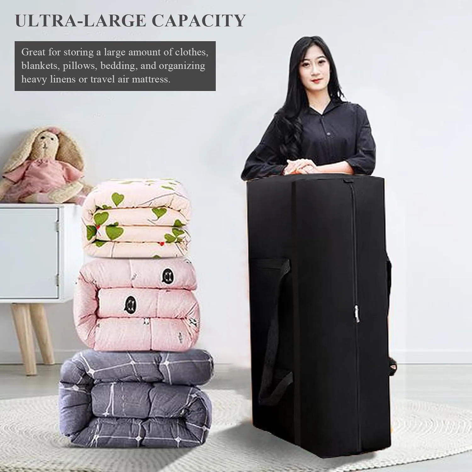 WITERY 180L Large Storage Bags - Big Moving Bags Heavy Duty with Zippers & Handles, Alternative to Moving Boxes and 39Inch Storage Tote for Space Saving, Travel, Clothes, Blankets, Pillows, Bedding