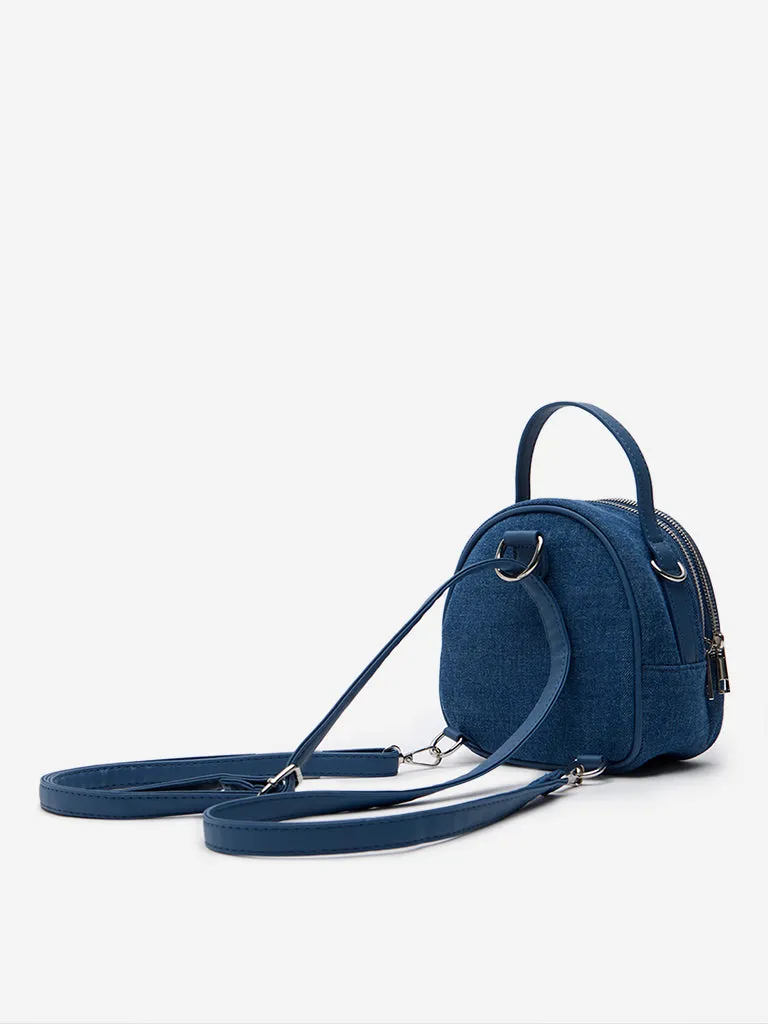 Women Accessories Blue Embellished Denim Backpack