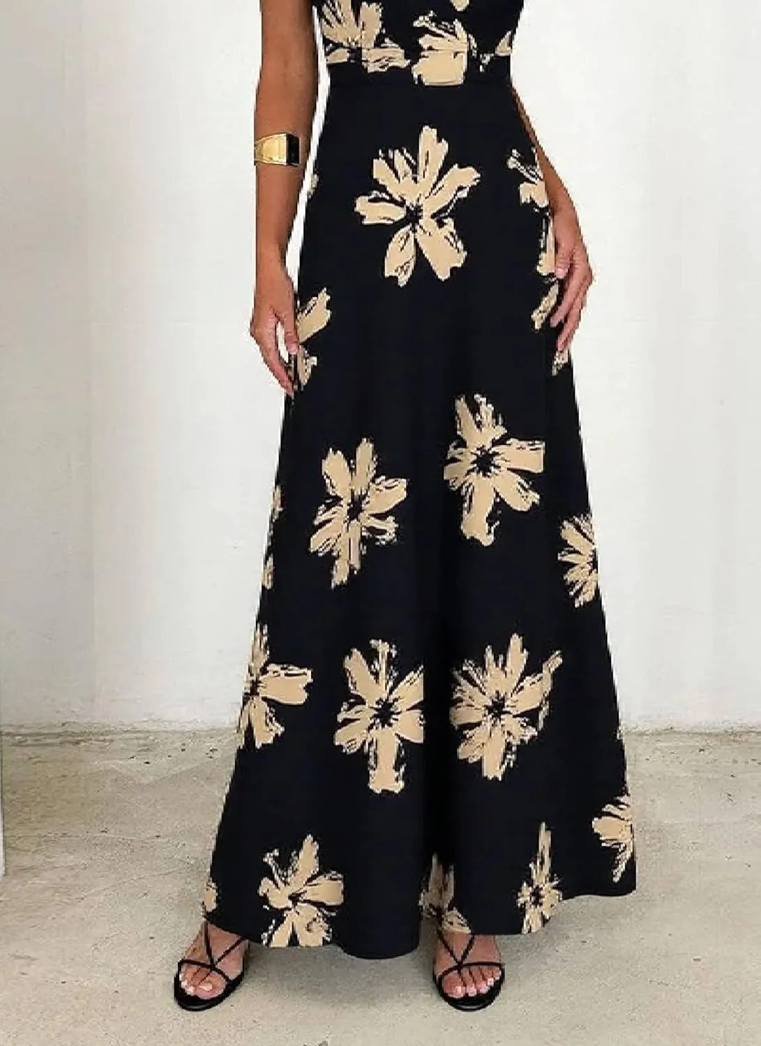Women Dresses 2025 Summer Floral Cap Sleeve Maxi Dress Casual V Neck Flowy Vacation Beach Long Dress