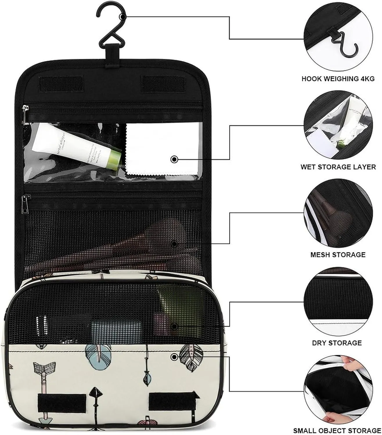 Women Hanging Toiletry Wash bag, Travel Cosmetic Storage Case Organizer