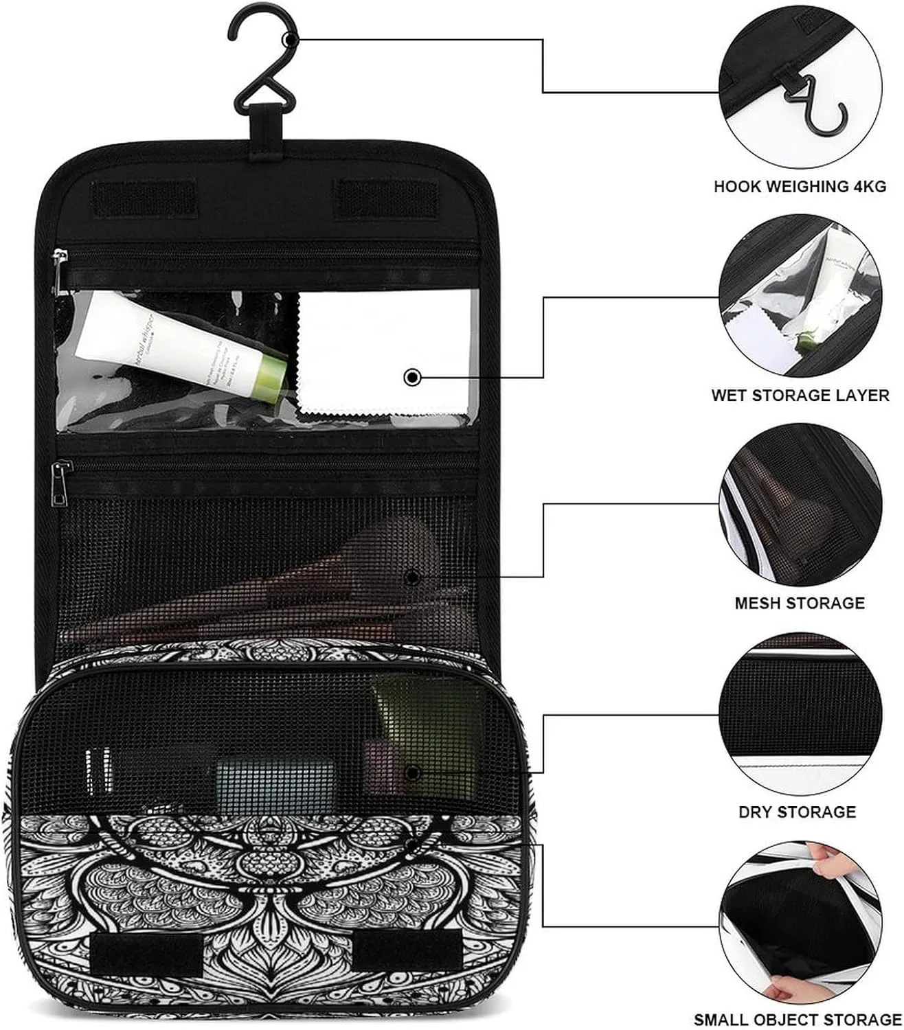Women Hanging Toiletry Wash bag, Travel Cosmetic Storage Case Organizer