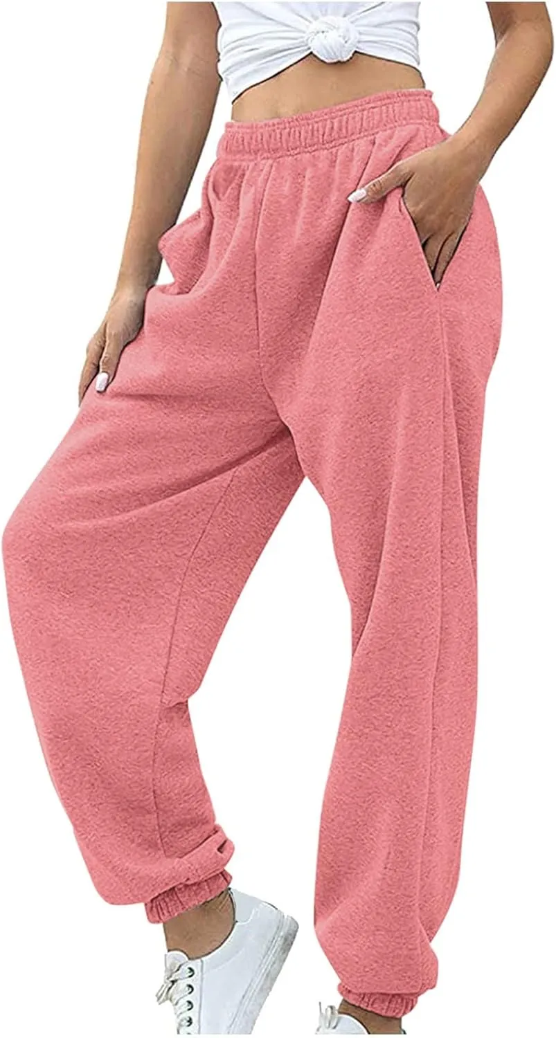 Women Joggers with Pockets High Waist Stretchy Sports Gym Training Pants Baggy Oversized Harem Sweatpants Trousers