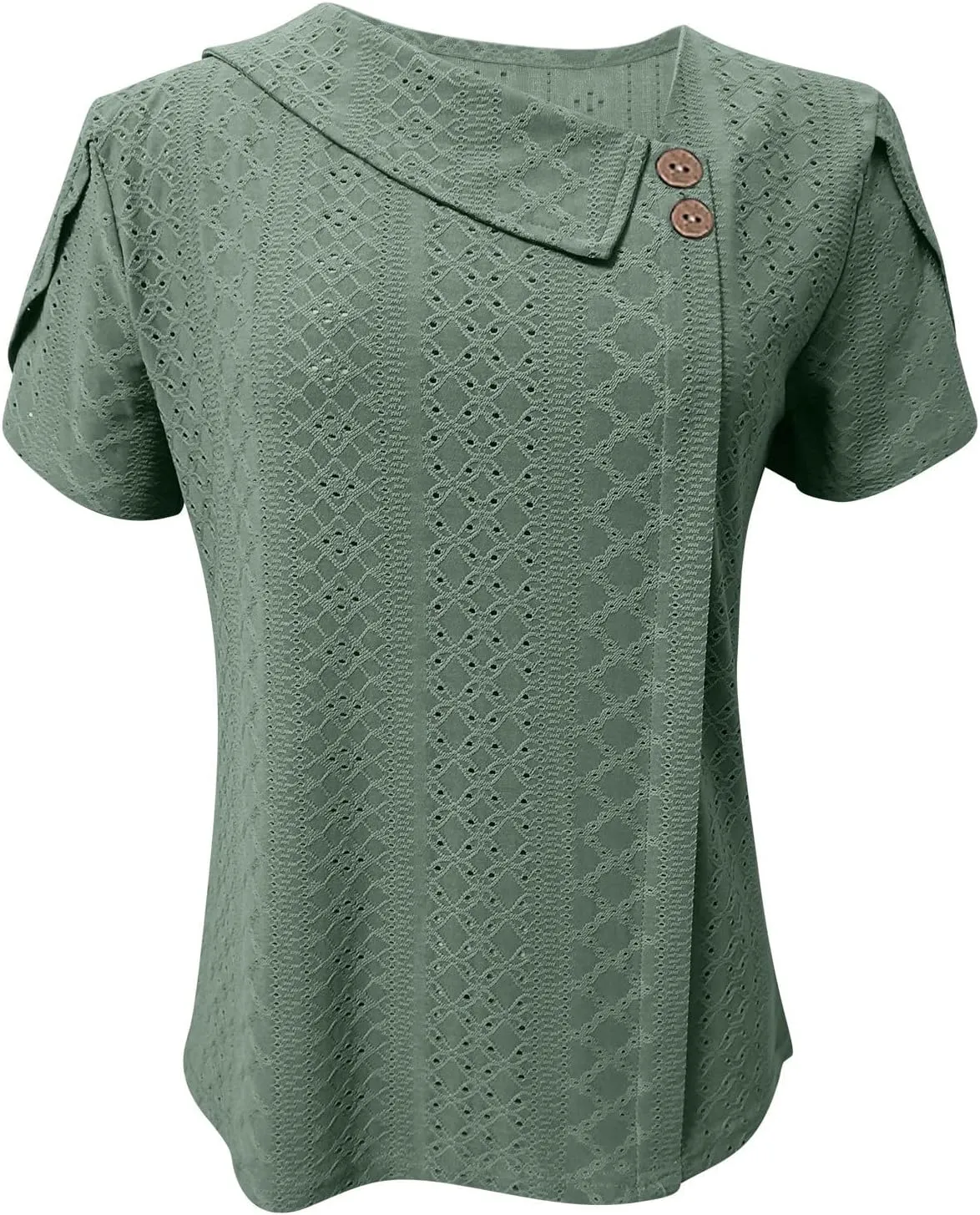 Women Petal Short Sleeve V Neck T Shirts Loose Summer Casual Solid Tops T-Shirt Tunics Eyelet Fashion Design Blouse