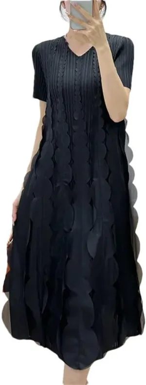 Women Pleated Dress 3D Splice Short Sleeve Dresses