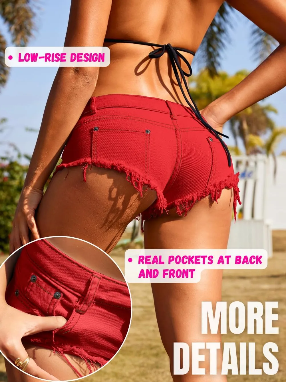 Women Sexy Cowgirl Booty Jean Shorts, Low Rise Mini Ripped Cheeky Jeans, Denim Hot Pants Beach Outfits Rave Festival