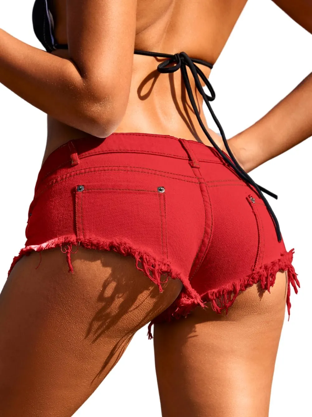 Women Sexy Cowgirl Booty Jean Shorts, Low Rise Mini Ripped Cheeky Jeans, Denim Hot Pants Beach Outfits Rave Festival