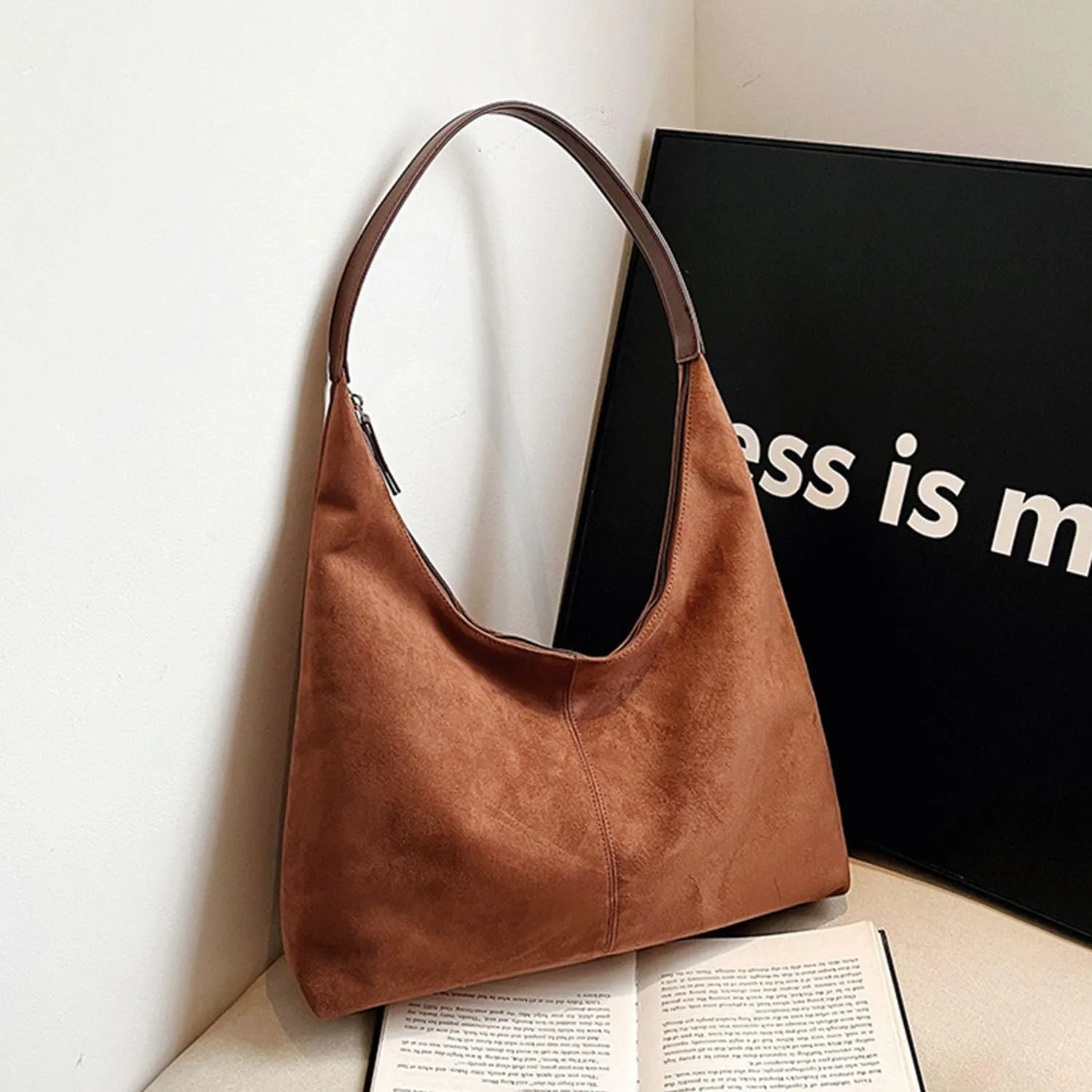 Women Suede Hobo Bags - Vintage Leather Slouchy Shoulder Tote Handbag