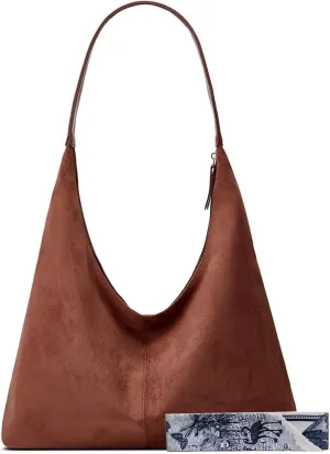Women Suede Hobo Bags - Vintage Leather Slouchy Shoulder Tote Handbag