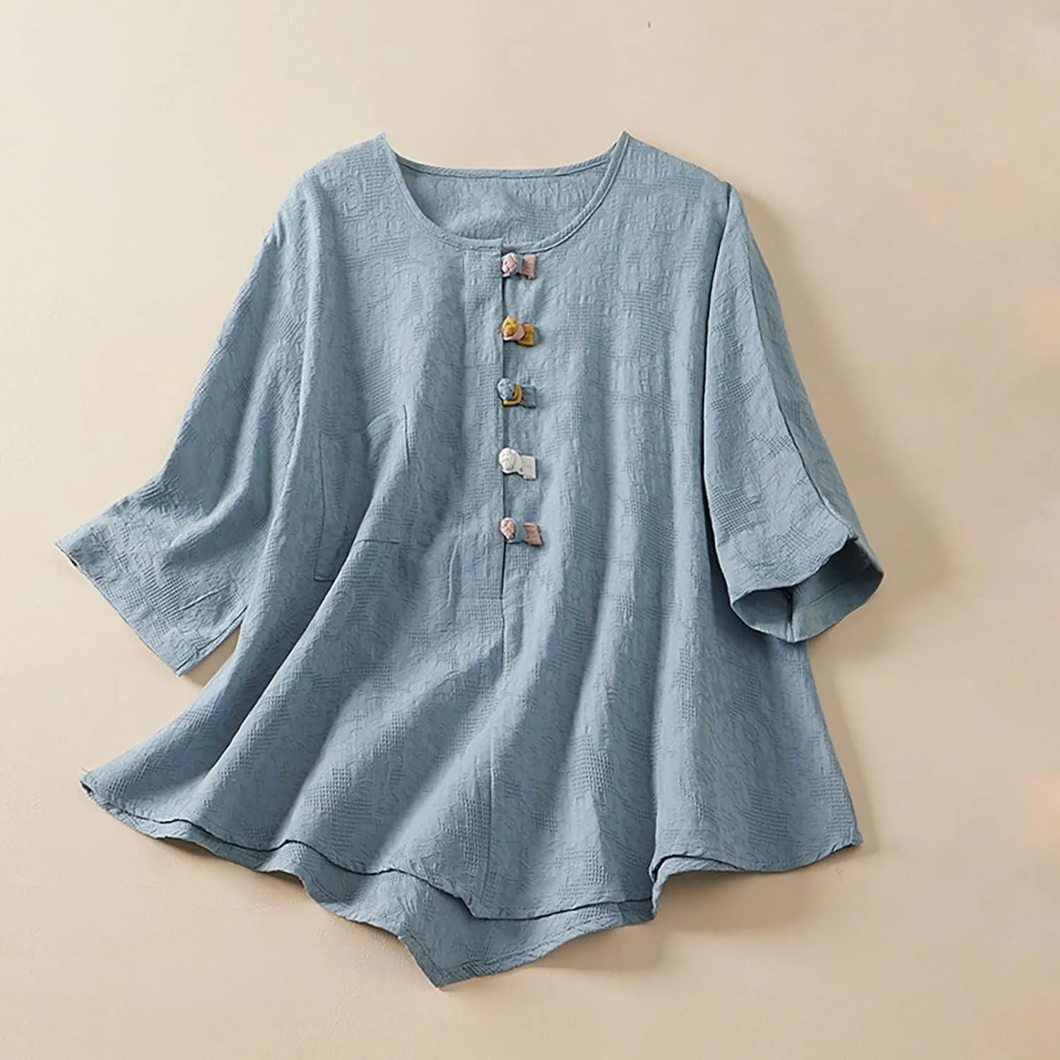 Womens 2024 Cotton Linen Tunic Tops Boho Gauze Button Down Shirt Summer Causal Blouse Loose Fit Trendy Peasant Clothes