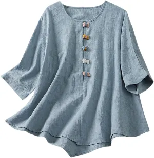 Womens 2024 Cotton Linen Tunic Tops Boho Gauze Button Down Shirt Summer Causal Blouse Loose Fit Trendy Peasant Clothes