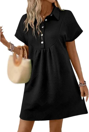 Women's 2025 Summer Mini Dresses, Lapel Collared or Round Neck, Cap Sleeve, for Beach, with Pockets