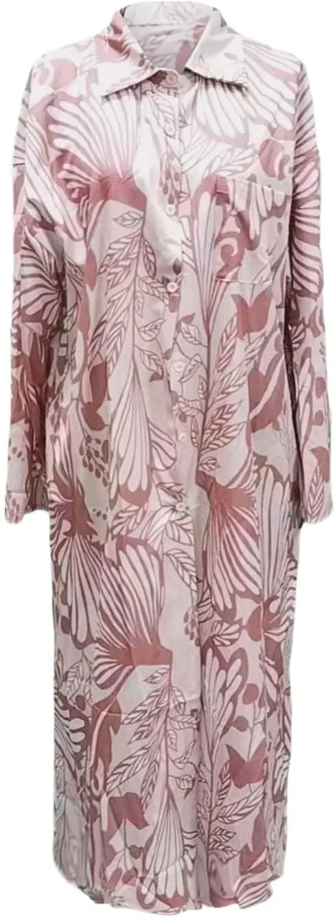 Womens Boho Shirt Dress Casual Summer Spring Floral Print Button Down Roll Up Sleeve Maxi Dress Beach Coverup Tunic