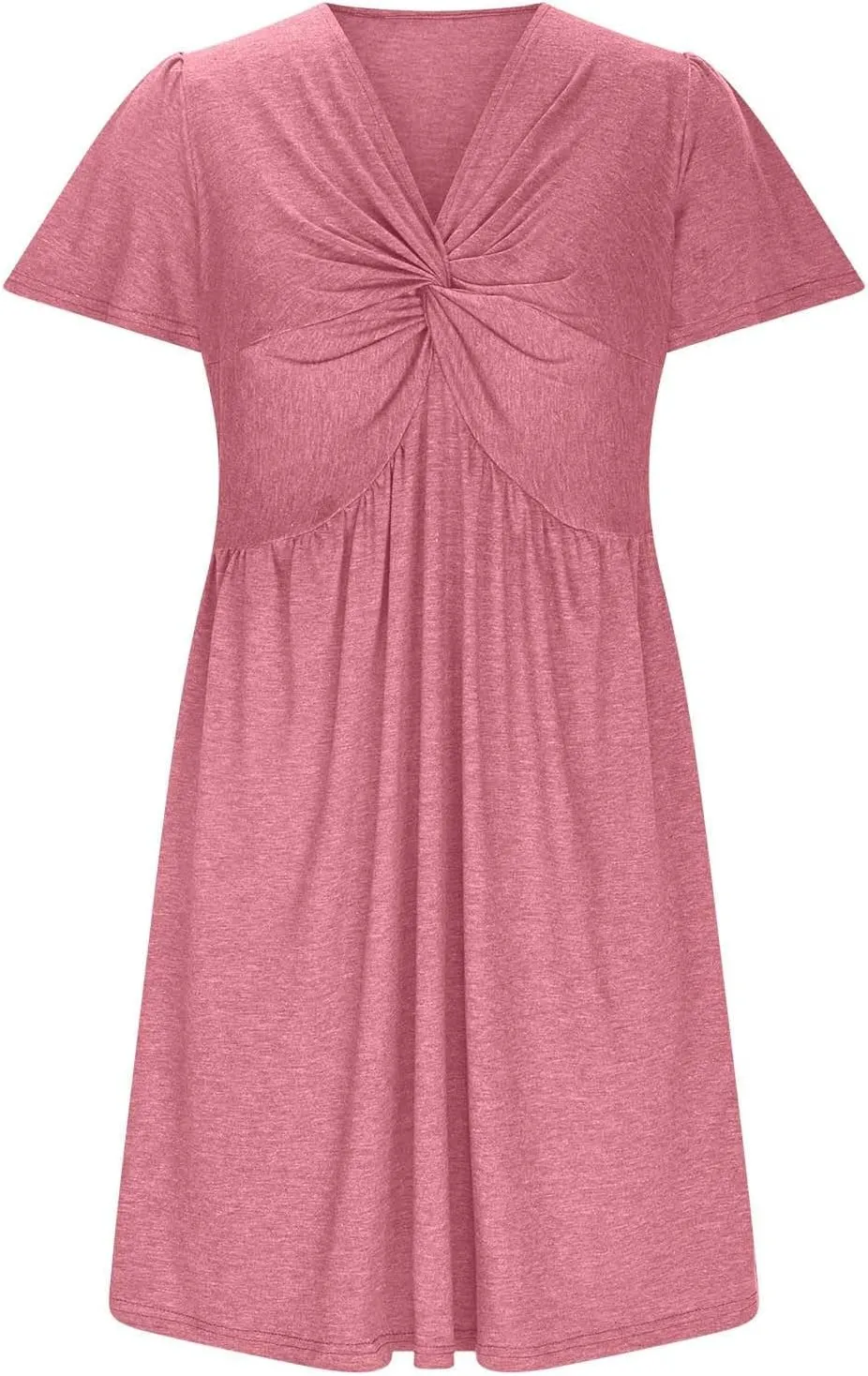 Women's Casual Dresses 2025 Summer Short Sleeve Twist Front Sundress Empire Waist A-Line Ruched Mini Dresses