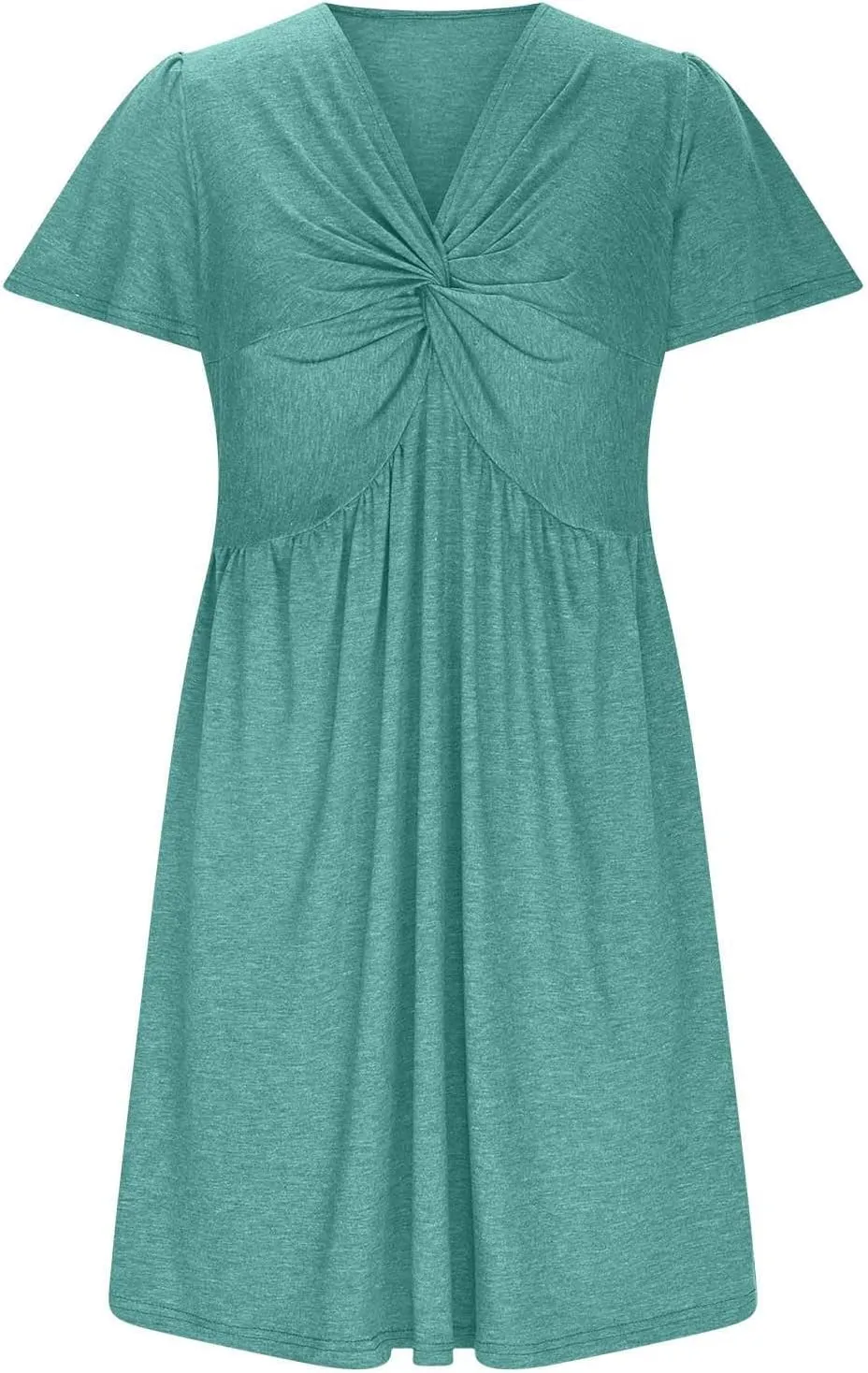Women's Casual Dresses 2025 Summer Short Sleeve Twist Front Sundress Empire Waist A-Line Ruched Mini Dresses