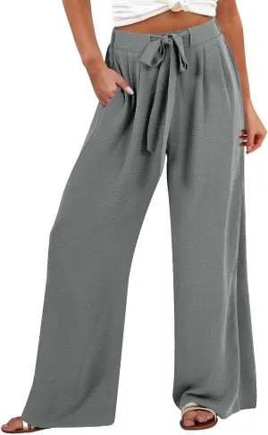 Womens Cotton Linen Pant Palazzo Pants High Waist Wide Leg 2025 Beach Travel Vacation Trousers with Pocket
