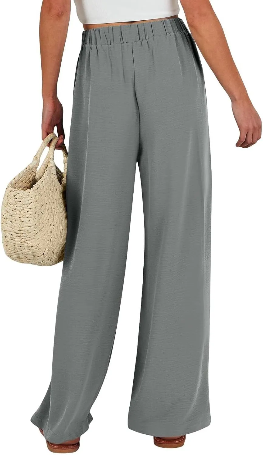 Womens Cotton Linen Pant Palazzo Pants High Waist Wide Leg 2025 Beach Travel Vacation Trousers with Pocket