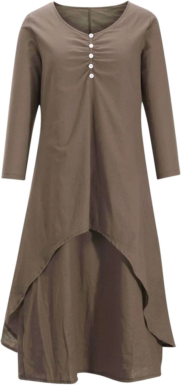 Women's Cotton Linen Plus Size Dresses Button Down Tiered Flowy Long Sleeve Dress Loose Casual Maxi Dresses Fall 2024