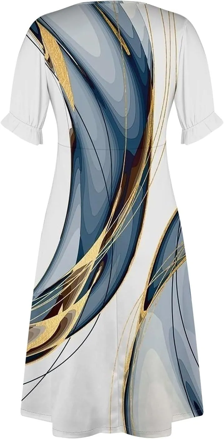 Women's Elegant Floral Print Midi Beach Dress with Short Sleeves and Button Detail Perfect for Summer Outings