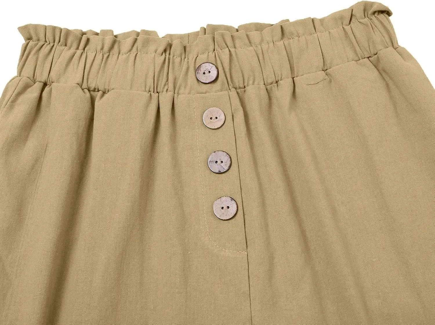 Women's Exposed Button High Waisted Solid Casual Pants Cotton Linen Lightweight Slim Fit Straight Leg Paperbag Trousers