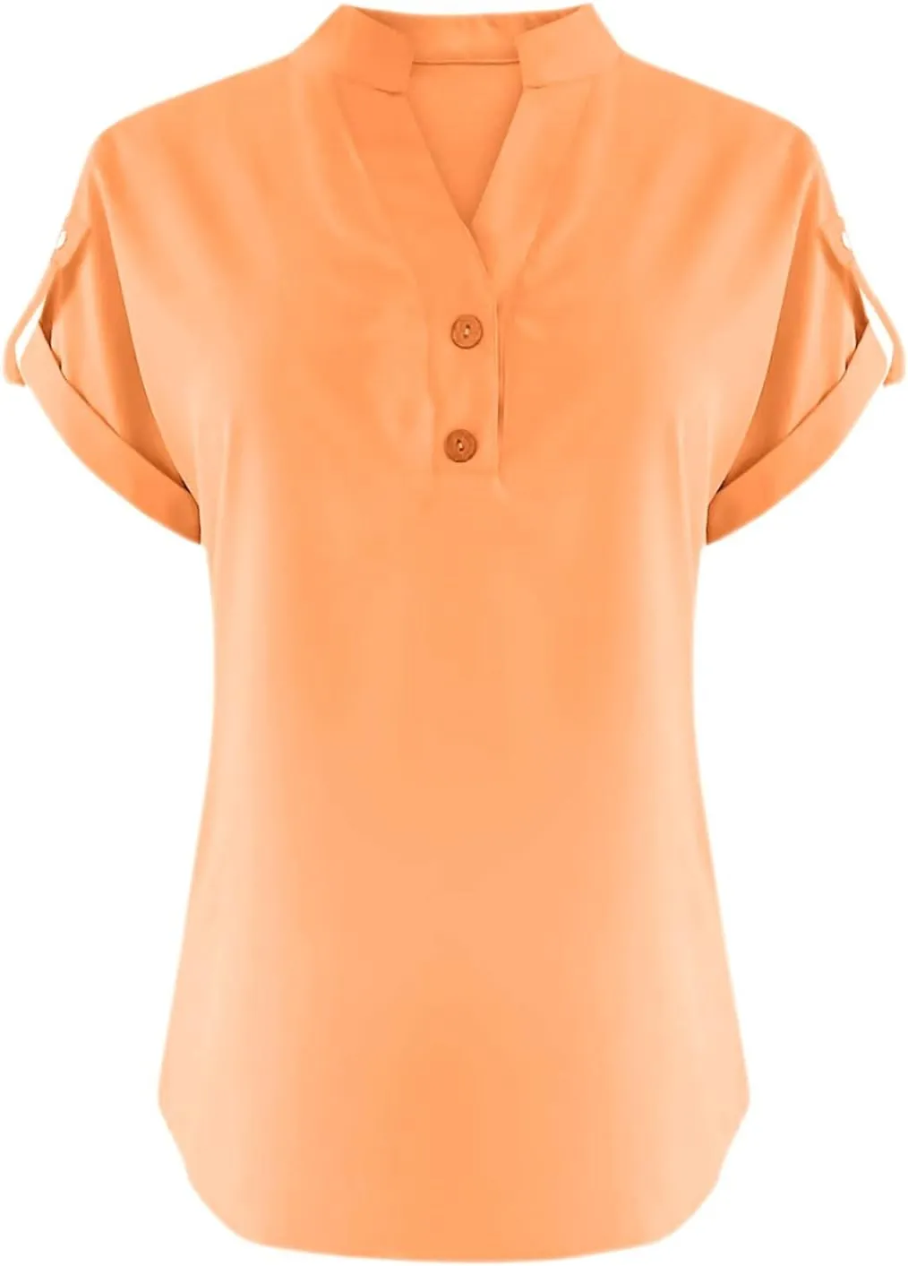 Women's Fashion Short Sleeve Linen Tops Notched V Neck Button Down Tunic Blouses Summer Casual Business Casual Tops