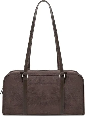 Women's Faux Suede Boston Bowler East West Le Teckel Satchel Swing Shoulder Bag