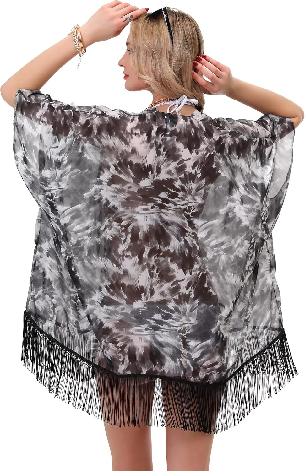 Women's Floral Kimono Cover Up - Lightweight Leopard Chiffon Beachwear for Bikini,Cardigan and Swimwear