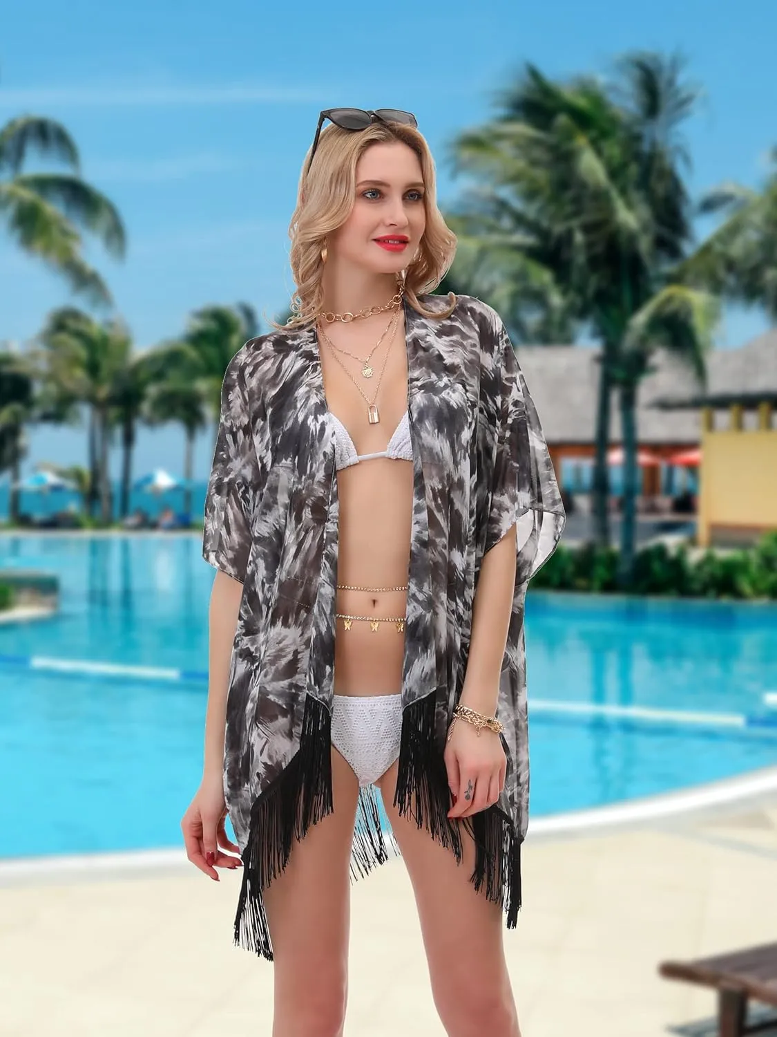 Women's Floral Kimono Cover Up - Lightweight Leopard Chiffon Beachwear for Bikini,Cardigan and Swimwear