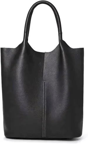 Women's Genuine Leather Tote Bag with Removable Zippered Pouch, Soft Cowhide, Stylish Everyday Shoulder Bag