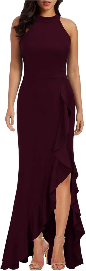 Womens High Neck Split Bodycon Mermaid Long Dress for Curvy Figures Formal Evening Cocktail Events