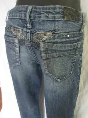 Womens Ladies ROBIN'S JEAN CHRETIEN JEANS ANGEL WINGS PANTS 26 BLUE Denim