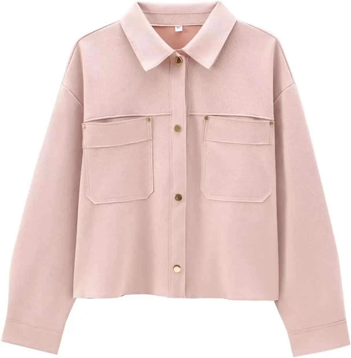 Women's Lapel Patch Pocket Suede Texture Long Sleeve Short Jacket Casual Solid Color Jacket Top