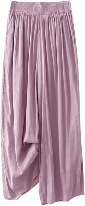 Womens Linen Cropped Pants High Waisted Baggy Pull On Paperbag Pants Printed Capris Cotton Light Slacks Work Pants