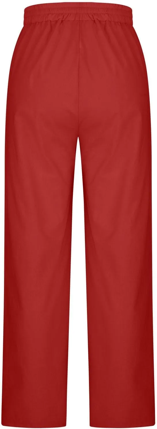 Womens Linen Pants Dressy Lightweight Drawstring High Waisted Pants Casual Lounge Pants Trousers with Pockets