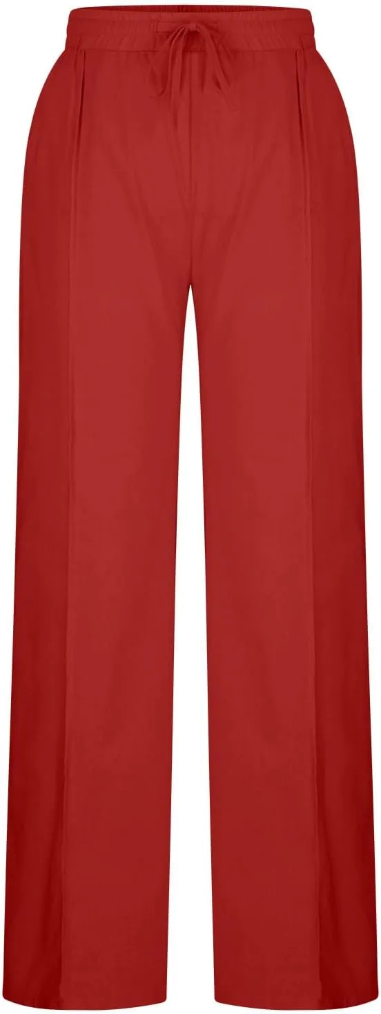 Womens Linen Pants Dressy Lightweight Drawstring High Waisted Pants Casual Lounge Pants Trousers with Pockets