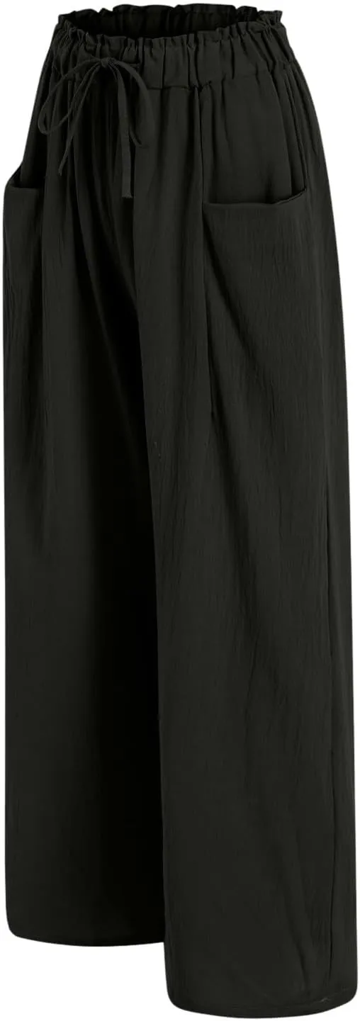 Womens Linen Wide Leg Pants Womens Linen Pants Wide Leg for Women High Waist Casual Relaxed with Pockets Inseam