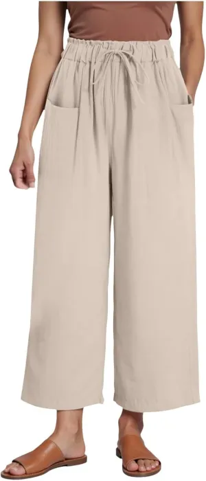 Womens Linen Wide Leg Pants Womens Linen Pants Wide Leg for Women High Waist Casual Relaxed with Pockets Inseam