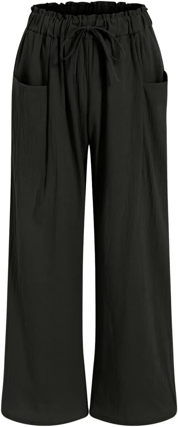 Womens Linen Wide Leg Pants Womens Linen Pants Wide Leg for Women High Waist Casual Relaxed with Pockets Inseam