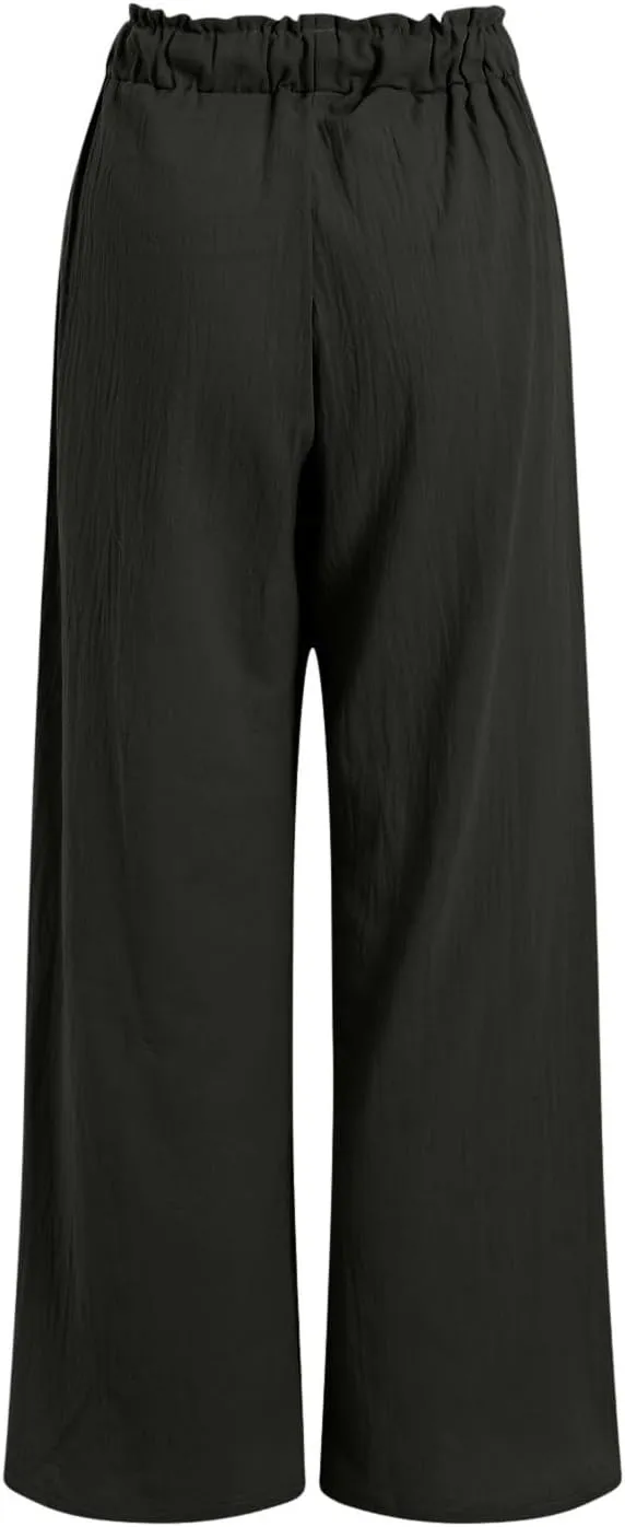 Womens Linen Wide Leg Pants Womens Linen Pants Wide Leg for Women High Waist Casual Relaxed with Pockets Inseam